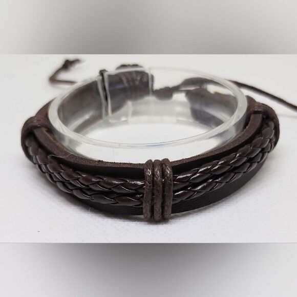 Men's bracelet leather braided brown new e58 - Picture 1 of 1